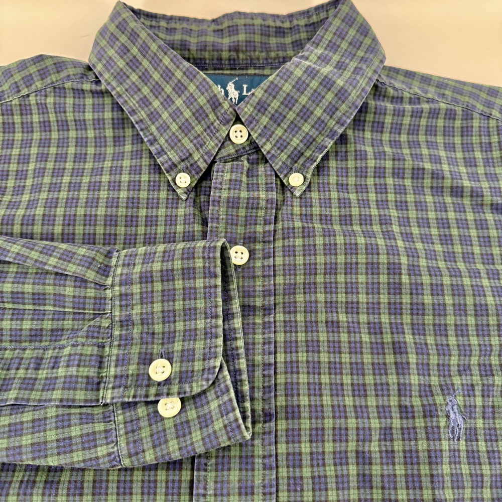 Ralph Lauren Mens 16.5 34 Shirt Tartan‎ Classic Fit Green Blue Blackwatch Plaid